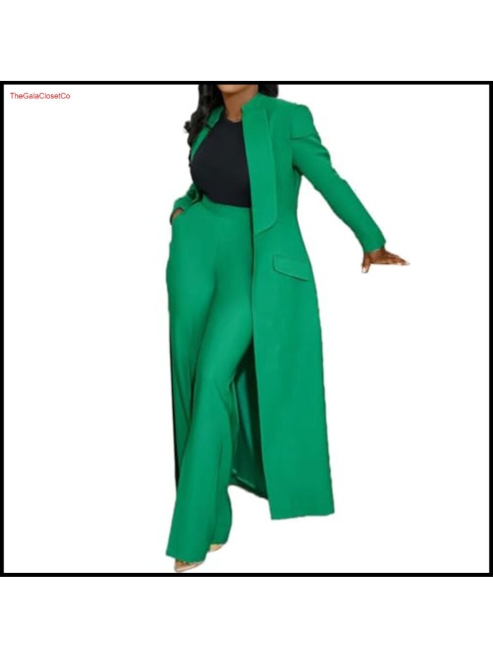 Women's 2 Piece Blazer and Straight Leg Pants Suit Set Long Sleeve Polyester